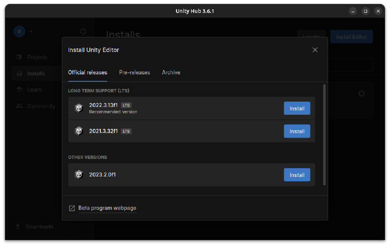 Install Unity Editor